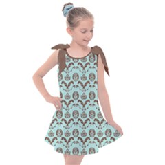 Easter Damask Pattern Robins Egg Blue And Brown Kids  Tie Up Tunic Dress by emilyzragz