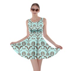 Easter Damask Pattern Robins Egg Blue And Brown Skater Dress by emilyzragz