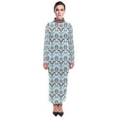 Easter Damask Pattern Robins Egg Blue And Brown Turtleneck Maxi Dress by emilyzragz