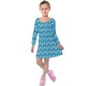 Easter Damask Pattern Deep Teal Blue and White Kids  Long Sleeve Velvet Dress View1