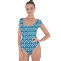 Easter Damask Pattern Deep Teal Blue and White Short Sleeve Leotard  View1