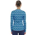 Easter Damask Pattern Deep Teal Blue and White V-Neck Long Sleeve Top View2