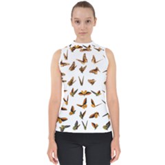 Butterfly Butterflies Insect Swarm Mock Neck Shell Top by Pakrebo