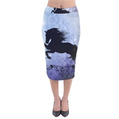 Wonderful Black Horse Silhouette On Vintage Background Velvet Midi Pencil Skirt by FantasyWorld7