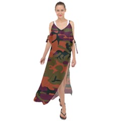 Camouflage Orange Maxi Chiffon Cover Up Dress by snowwhitegirl