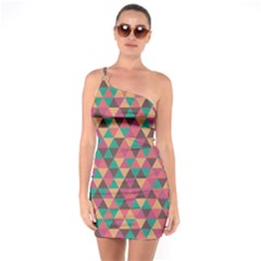 Retro Orange Green Geometric Pattern One Soulder Bodycon Dress by snowwhitegirl