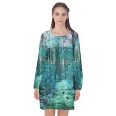 Blue Forest Long Sleeve Chiffon Shift Dress  by snowwhitegirl