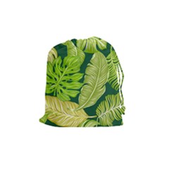 Tropical Green Leaves Drawstring Pouch (medium) by snowwhitegirl