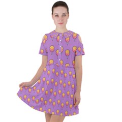 Cotton Candy Pattern Violet Short Sleeve Shoulder Cut Out Dress  by snowwhitegirl