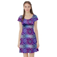 Snow White Blue Purple Tulip Short Sleeve Skater Dress by Pakrebo