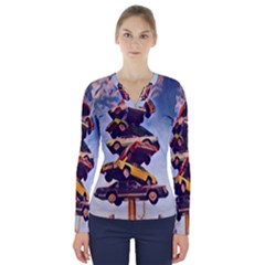 Pretty Colors Cars V-neck Long Sleeve Top by StarvingArtisan