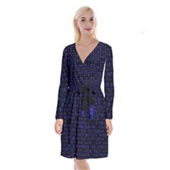 Neon Oriental Characters Print Pattern Long Sleeve Velvet Front Wrap Dress by dflcprintsclothing