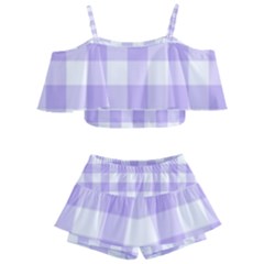 Lavender Gingham Kids  Off Shoulder Skirt Bikini by retrotoomoderndesigns