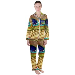 Peacock Feather Colorful Peacock Satin Long Sleeve Pyjamas Set by Pakrebo