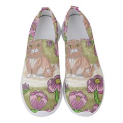 Fluffy Cat In A Garden  Women s Slip On Sneakers by okhismakingart