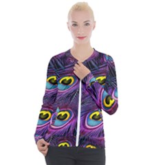 Peacock Feathers Purple Casual Zip Up Jacket by snowwhitegirl