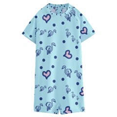 Duck Family Blue Pink Hearts Pattern Kids  Boyleg Half Suit Swimwear by snowwhitegirl