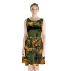 Bunch Of Sunflowers Sleeveless Waist Tie Chiffon Dress by okhismakingart