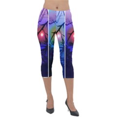 Moon And Locust Tree Collage Lightweight Velour Capri Leggings  by okhismakingart