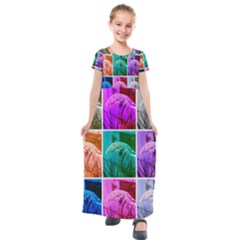 Color Block Queen Annes Lace Collage Kids  Short Sleeve Maxi Dress by okhismakingart