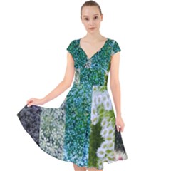 Queen Annes Lace Vertical Slice Collage Cap Sleeve Front Wrap Midi Dress by okhismakingart