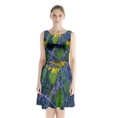 Blue Sunflower Sleeveless Waist Tie Chiffon Dress by okhismakingart