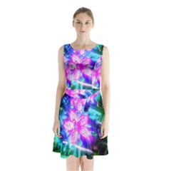 Glowing Flowers Sleeveless Waist Tie Chiffon Dress by okhismakingart