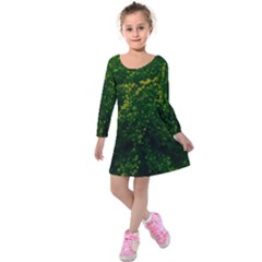 Green Goldenrod Kids  Long Sleeve Velvet Dress by okhismakingart