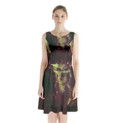 Green Glowing Flower Sleeveless Waist Tie Chiffon Dress by okhismakingart