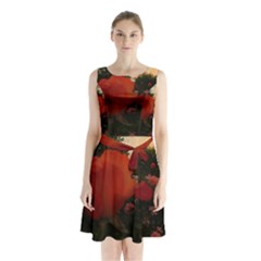 Rose Landscape Sleeveless Waist Tie Chiffon Dress by okhismakingart