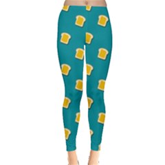 Toast With Cheese Pattern Turquoise Green Background Retro Funny Food Leggings  by genx