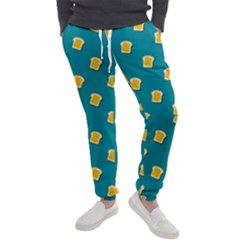 Toast With Cheese Pattern Turquoise Green Background Retro Funny Food Men s Jogger Sweatpants by genx