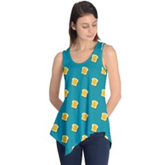 Toast With Cheese Pattern Turquoise Green Background Retro Funny Food Sleeveless Tunic by genx