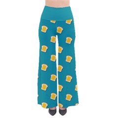 Toast With Cheese Pattern Turquoise Green Background Retro Funny Food So Vintage Palazzo Pants by genx