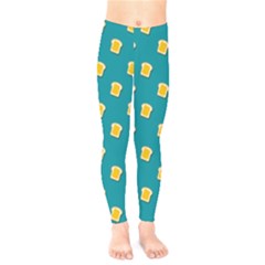 Toast With Cheese Pattern Turquoise Green Background Retro Funny Food Kids  Legging by genx