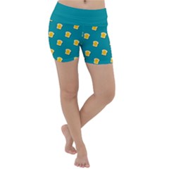 Toast With Cheese Pattern Turquoise Green Background Retro Funny Food Lightweight Velour Yoga Shorts by genx