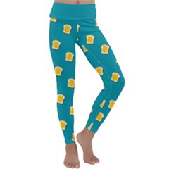 Toast With Cheese Pattern Turquoise Green Background Retro Funny Food Kids  Lightweight Velour Classic Yoga Leggings by genx