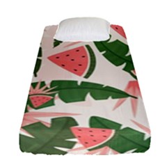 Tropical Watermelon Leaves Pink And Green Jungle Leaves Retro Hawaiian Style Fitted Sheet (single Size) by genx