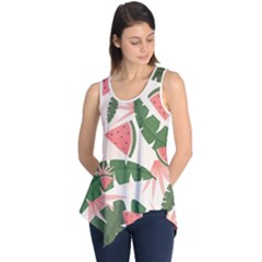 Tropical Watermelon Leaves Pink And Green Jungle Leaves Retro Hawaiian Style Sleeveless Tunic by genx