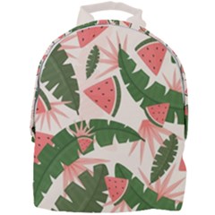 Tropical Watermelon Leaves Pink And Green Jungle Leaves Retro Hawaiian Style Mini Full Print Backpack by genx