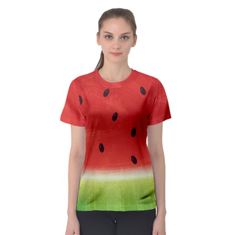 Juicy Paint Texture Watermelon Red And Green Watercolor Women s Sport Mesh Tee by genx