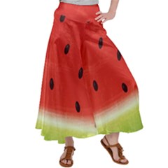 Juicy Paint Texture Watermelon Red And Green Watercolor Satin Palazzo Pants by genx