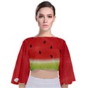 Juicy Paint texture Watermelon red and green watercolor Tie Back Butterfly Sleeve Chiffon Top View1