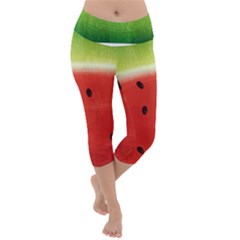 Juicy Paint Texture Watermelon Red And Green Watercolor Lightweight Velour Capri Yoga Leggings by genx