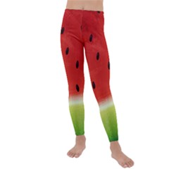 Juicy Paint Texture Watermelon Red And Green Watercolor Kids  Lightweight Velour Leggings by genx