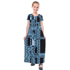 Circuit Pcb Tile Tiling Computer Kids  Short Sleeve Maxi Dress by Pakrebo