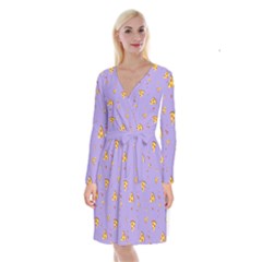 Pizza Pattern Violet Pepperoni Cheese Funny Slices Long Sleeve Velvet Front Wrap Dress by genx