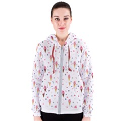 Ice Cream Cones Watercolor With Fruit Berries And Cherries Summer Pattern Women s Zipper Hoodie by genx