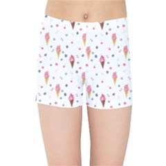 Ice Cream Cones Watercolor With Fruit Berries And Cherries Summer Pattern Kids  Sports Shorts by genx