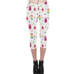 Popsicle Juice Watercolor With Fruit Berries And Cherries Summer Pattern Capri Leggings  by genx